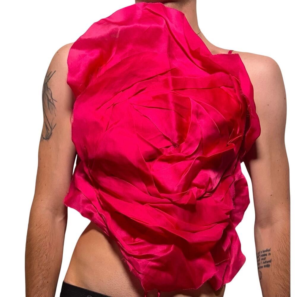 Cult Gaia Fuchsia silk rosette top, gold plaque- S (onesize)